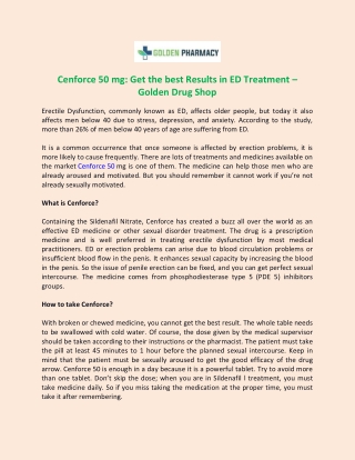 Cenforce 50 mg Get the best Results in ED Treatment - Golden Drug Shop