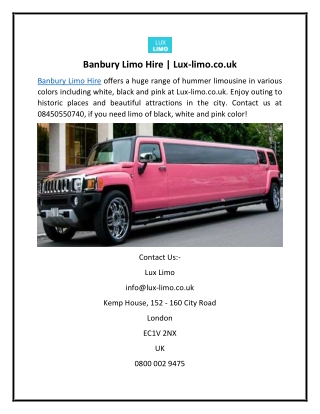 Banbury Limo Hire | Lux-limo.co.uk