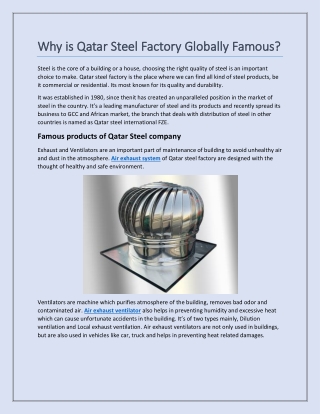 Why is Qatar Steel Factory Globally Famous?