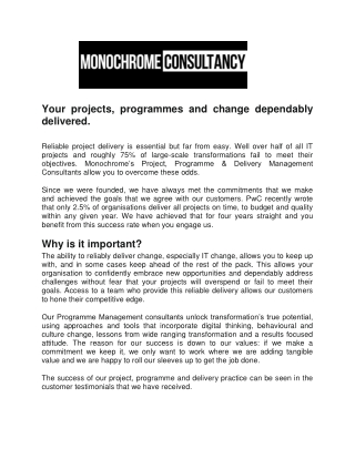 Project Management Consultancy Services - Monochrome Consultancy