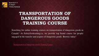 Transportation of Dangerous Goods Training Course