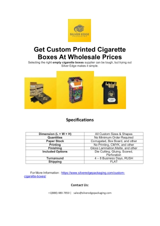 Get Custom Printed Cigarette Boxes At Wholesale Prices