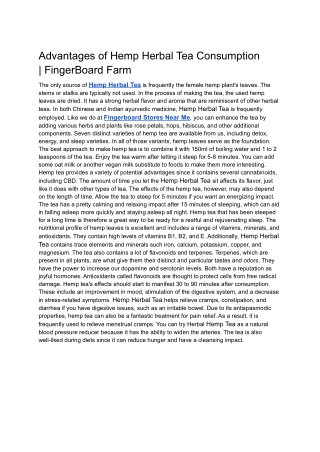Advantages of Hemp Herbal Tea Consumption  | FingerBoard Farm