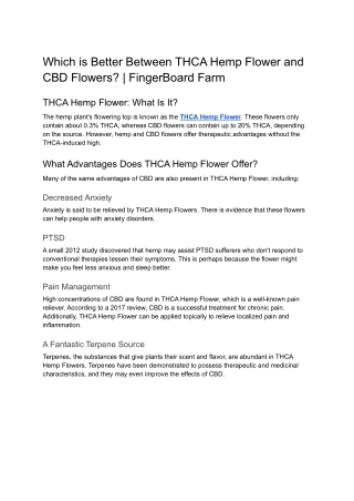 Which is Better Between THCA Hemp Flower and CBD Flowers? | FingerBoard Farm
