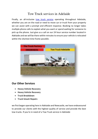Tow Truck services in Adelaide