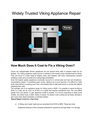 Widely Trusted Viking Appliance Repair
