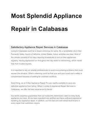 Most Splendid Appliance Repair in Calabasas
