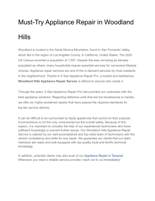 Must-Try Appliance Repair in Woodland Hills