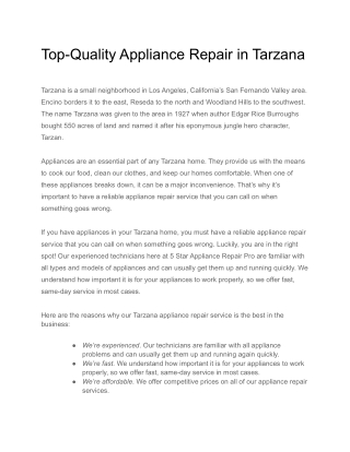 Top-Quality Appliance Repair in Tarzana