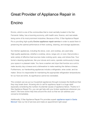Great Provider of Appliance Repair in Encino