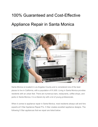 100% Guaranteed and Cost-Effective Appliance Repair in Santa Monica