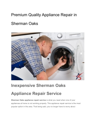 Premium Quality Appliance Repair in Sherman Oaks