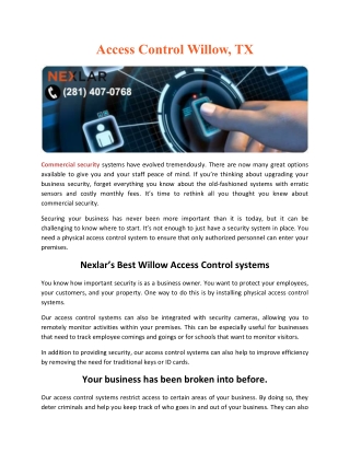 Nexlar’s Best Willow Access Control Sytems in Houston