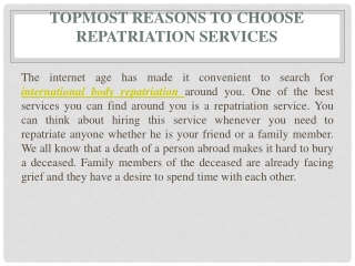 How find International Body Repatriation