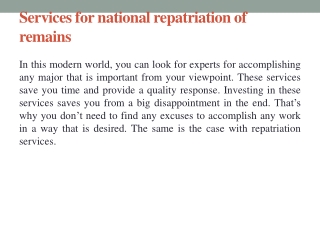 National Repatriation of Remains advantages