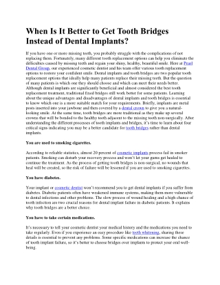 When Is It Better to Get Tooth Bridges Instead of Dental Implants