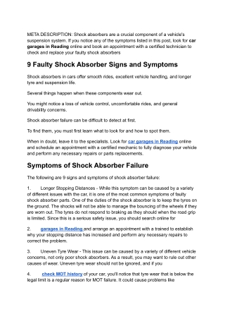 9 Faulty Shock Absorber Signs and Symptoms