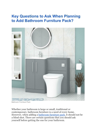 Key Questions to Ask When Planning to Add Bathroom Furniture Pack