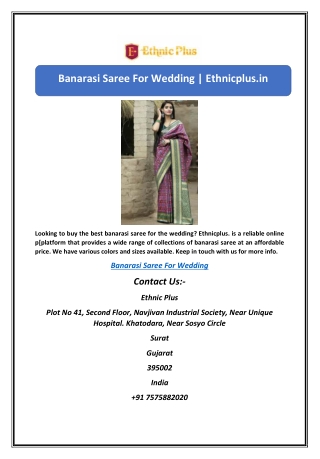 Banarasi Saree For Wedding | Ethnicplus.in