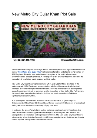 New Metro City Gujar Khan Plot Sale