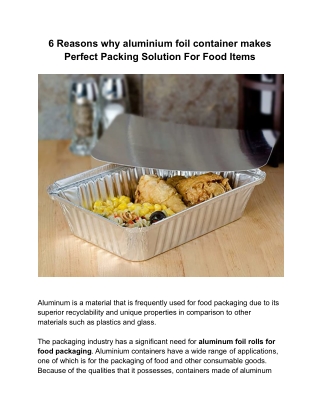 6 reasons why aluminium foil container makes Perfect Packing Solution For Food Items