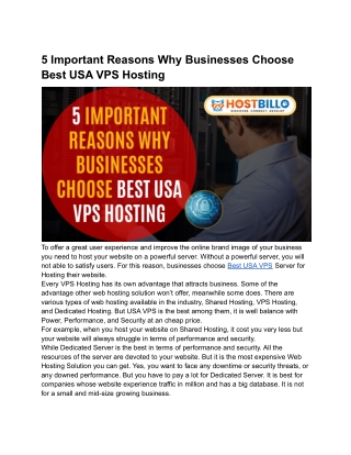 5 Important Reasons Why Businesses Choose Best USA VPS Hosting