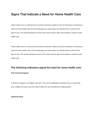 Signs That Indicate a Need for Home Health Care