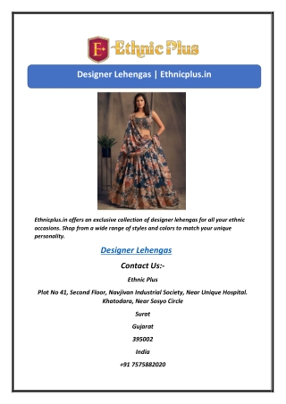 Designer Lehengas | Ethnicplus.in