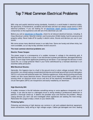 Common Electrical Problems BUSINESS Top 7 Most Common Electrical Problems
