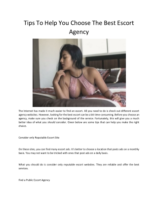 Tips To Help You Choose The Best Escort Agency