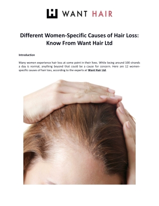 Different Women-Specific Causes of Hair Loss: Know From Want Hair Ltd