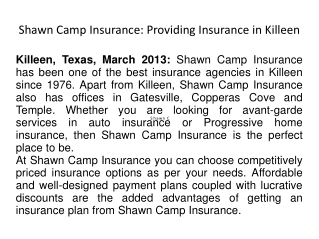 Shawn Camp Insurance: Providing Insurance in Killeen