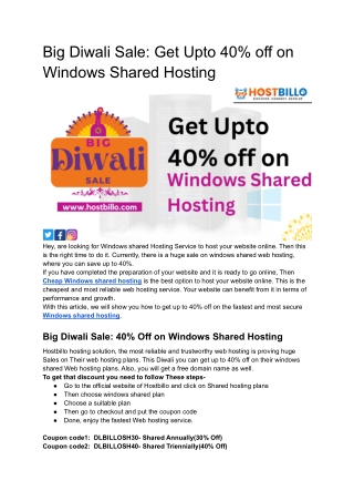 Big Diwali Sale: Get Upto 40% off on Windows Shared Hosting