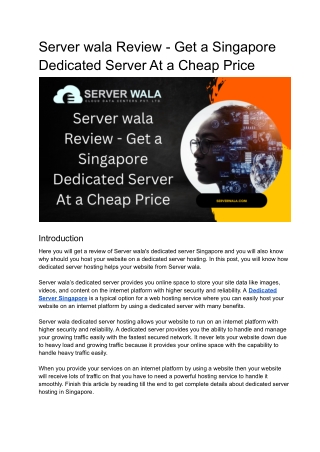 Serverwala Review - Get a Singapore Dedicated Server At a Cheap Price