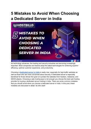 5 Mistakes to Avoid When Choosing a Dedicated Server in India