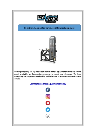 In Sydney, Looking for Commercial Fitness Equipment