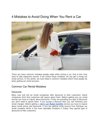 4 Mistakes to Avoid Doing When You Rent a Car