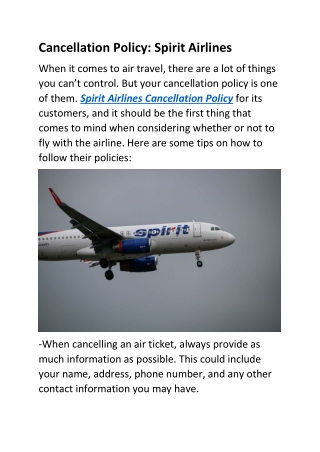 Spirit Airlines Cancellation Policy