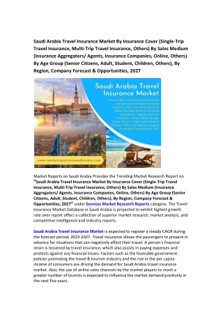 Saudi Arabia Travel Insurance Market Research Report 2023-2027