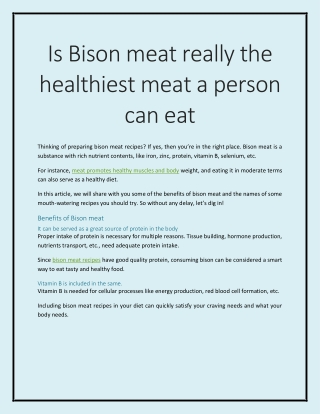 Is Bison meat really the healthiest meat a person can eat