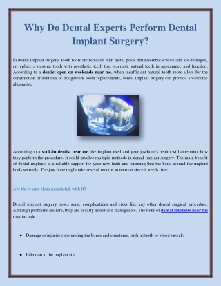 Why Do Dental Experts Perform Dental Implant Surgery?