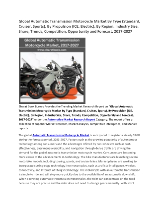 Global Automatic Transmission Motorcycle Market Competition, Opportunity, and Forecast, 2017-2027