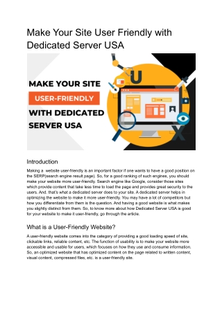 Make Your Site User Friendly with Dedicated Server USA