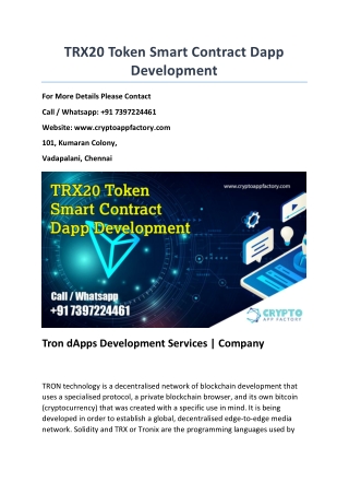 TRX20 Token Smart Contract Dapp Development