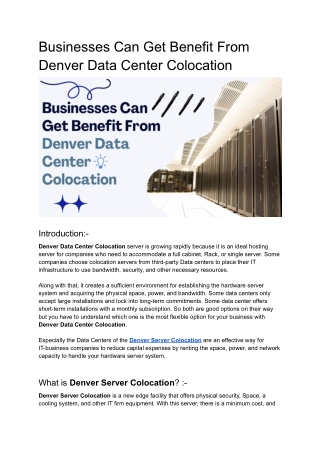 Denver Data Center Colocation with Extraordinary Value