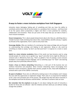 8 ways to foster a more inclusive workplace from Volt Singapore