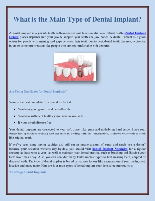 What is the Main Type of Dental Implant?