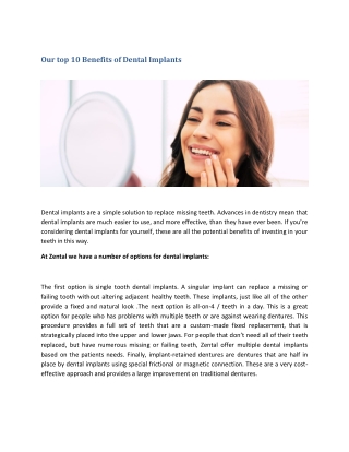 Top 10 Benefits of Dental Implants - Zental