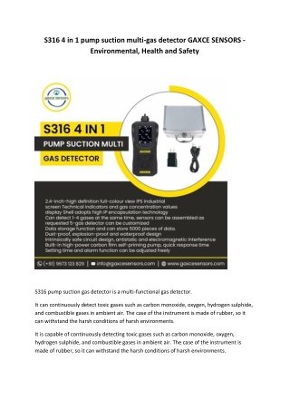 S316 4 in 1 pump suction multi-gas detector GAXCE SENSORS