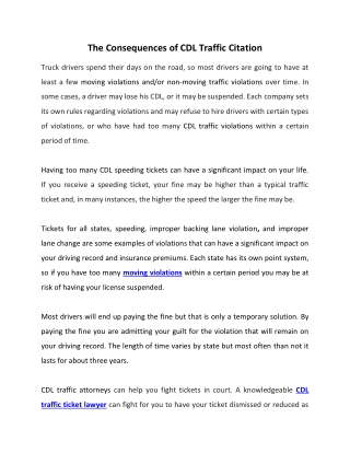 The Consequences of CDL Traffic Citation